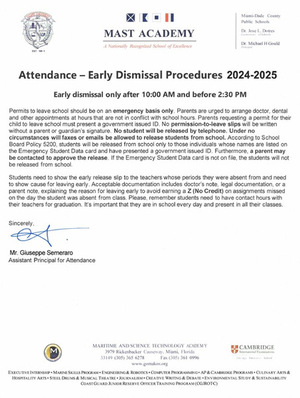 Attendance- Early Dismissal Procedures 2024-2025